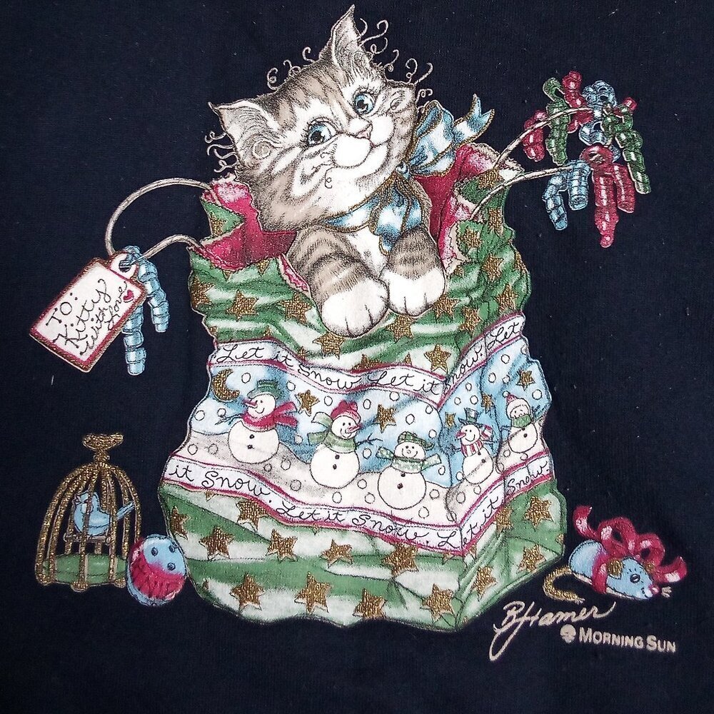 Vintage Morning Sun Cat Kitten Winter Holiday Crewneck Sweatshirt